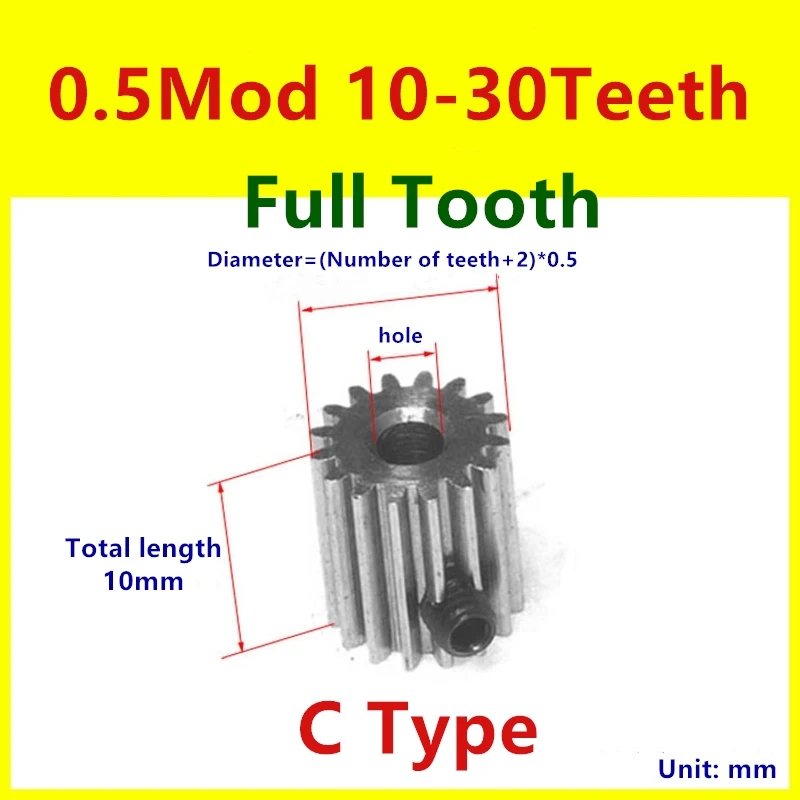 1pcs 0.5 mod Full teeth 10T 15T 25T carbon steel 4OCr gear precision cylindrical spur gear transmission accessories 0.5m C type