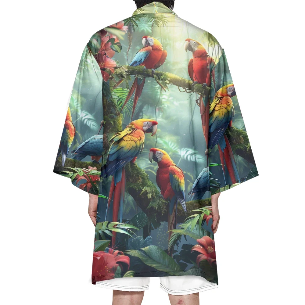 Kimono de Samouraï pour Homme, Cosplay, Mode Japonaise, Mn Haori, Cool, Vintage, Cardigan, Motif Perroquet, Robe Élégante, Automne