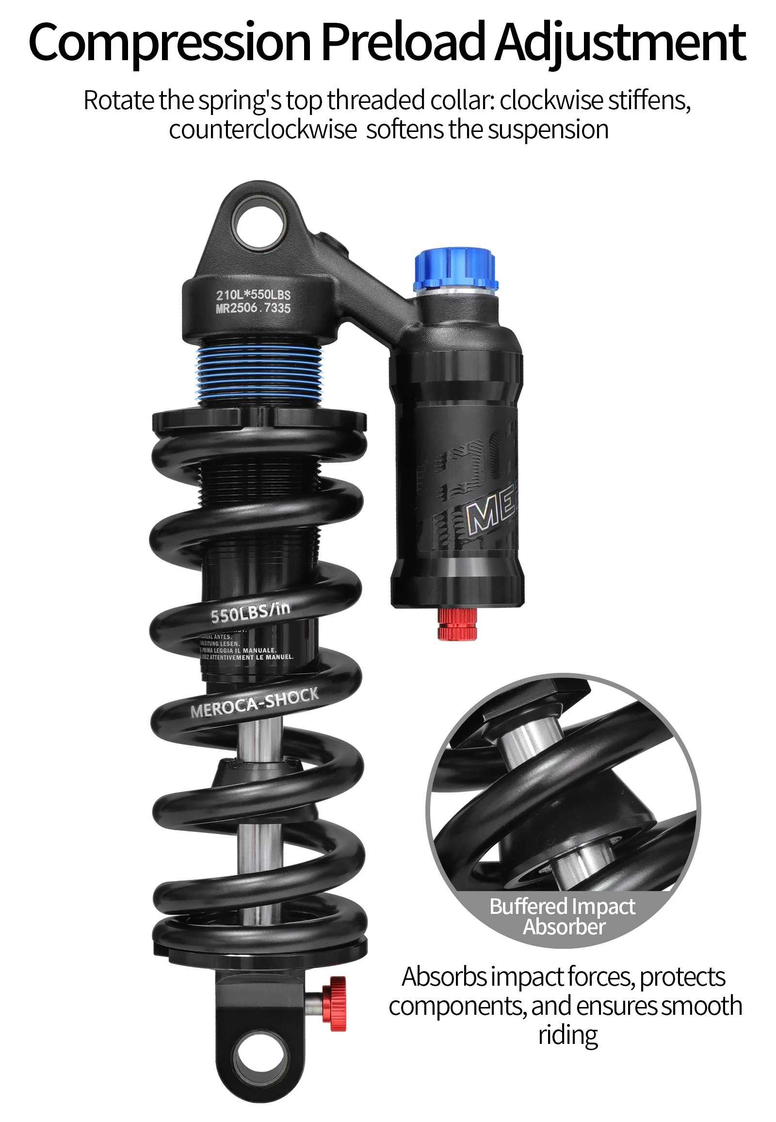 MEROCA RCT2 Mountainbike-Federstoßdämpfer 190 mm/210 mm/230 mm mit Luftdruck-/Dämpfungseinstellung DH XM MTB-Stoßdämpfer – Detail 6