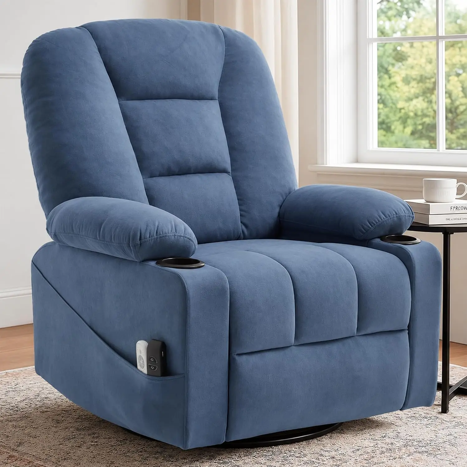 Power Swivel Rocker Recliner Chair for Adults, Electric Rocking Recliner with Massage and Heat for Living Room Bedroom, Fabric R