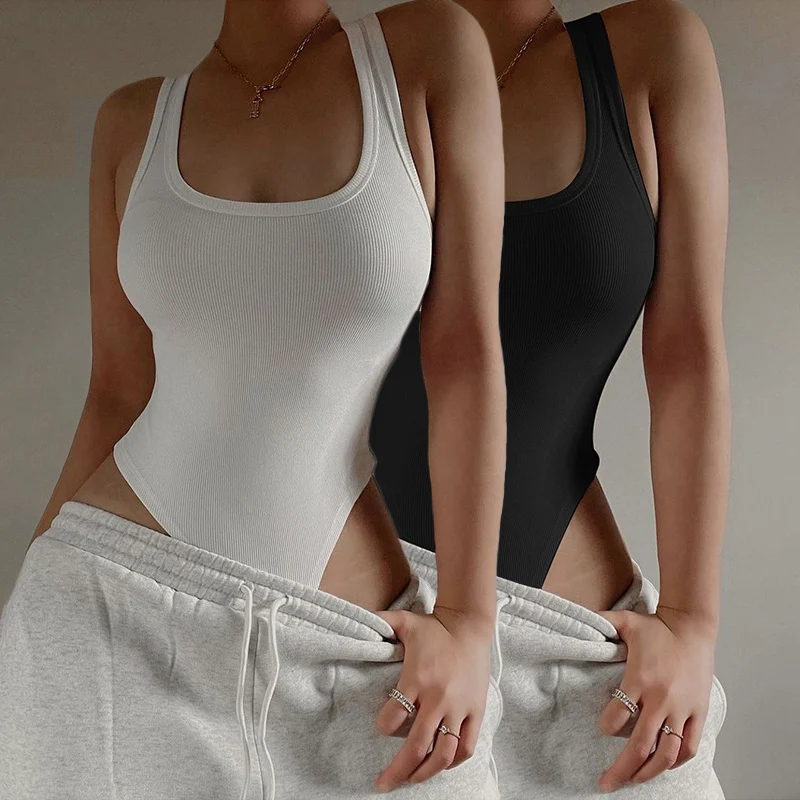 

New Bodysuit Casual Yoga Sexy Halter Neck Short Sports Jumpsuit Hot-selling 2/1Pcs Summer Sleeveless Knit Vest Women ClubWear