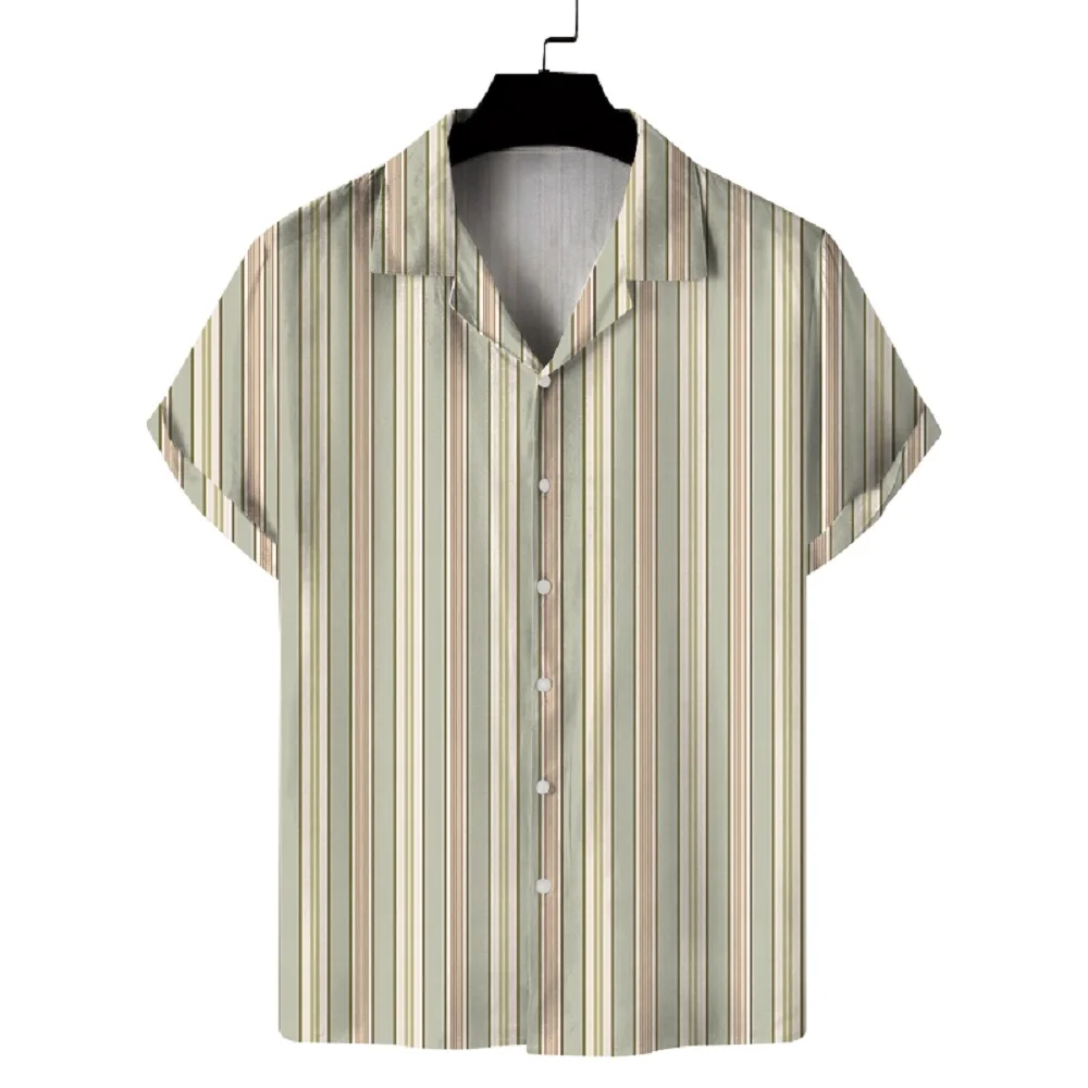 New Men's Striped Short Sleeved Lapel Shirt, Fashionable and Personalized Hawaiian Shirt, Summer Versatile Top