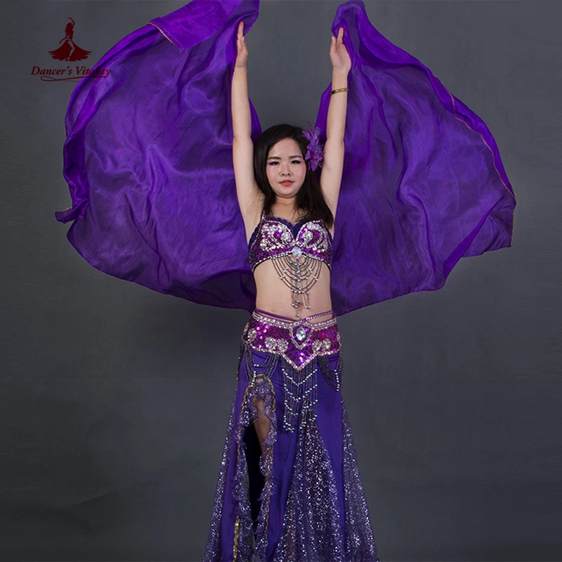 Hot sale 8 colors dyed 100% pure natural silk veils for belly dance 270cm long for dancer show on the stage hand veil