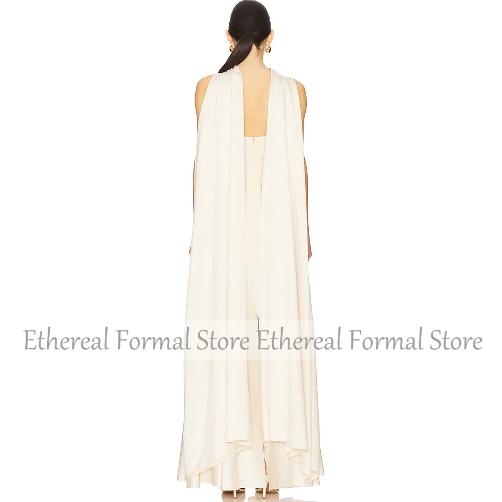 Elegant Halter Evening Dress Ivory A Line Women's Evening Gown For Wedding Sleeveless Floor Length  Formal Dresses