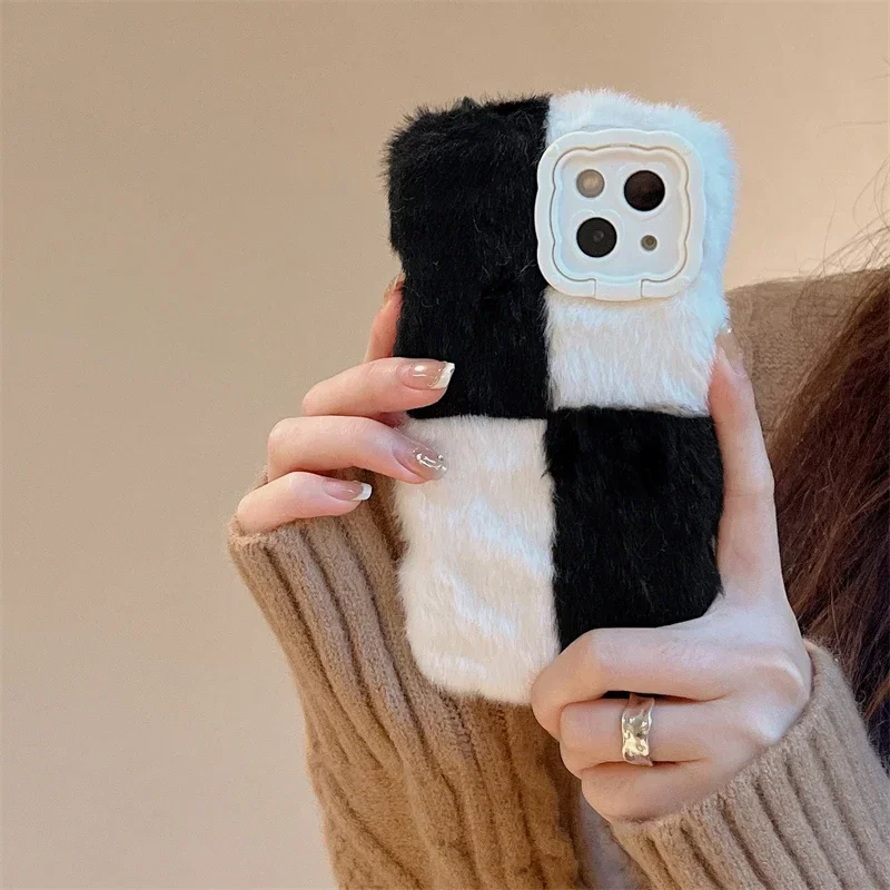 Plush Hair Fluff Toy Soft Back Cover for Huawei Mate 60 Pro Mate 50 40 30 Pro Warm Cute Cartoon Fluffy Stand Phone Case Cover