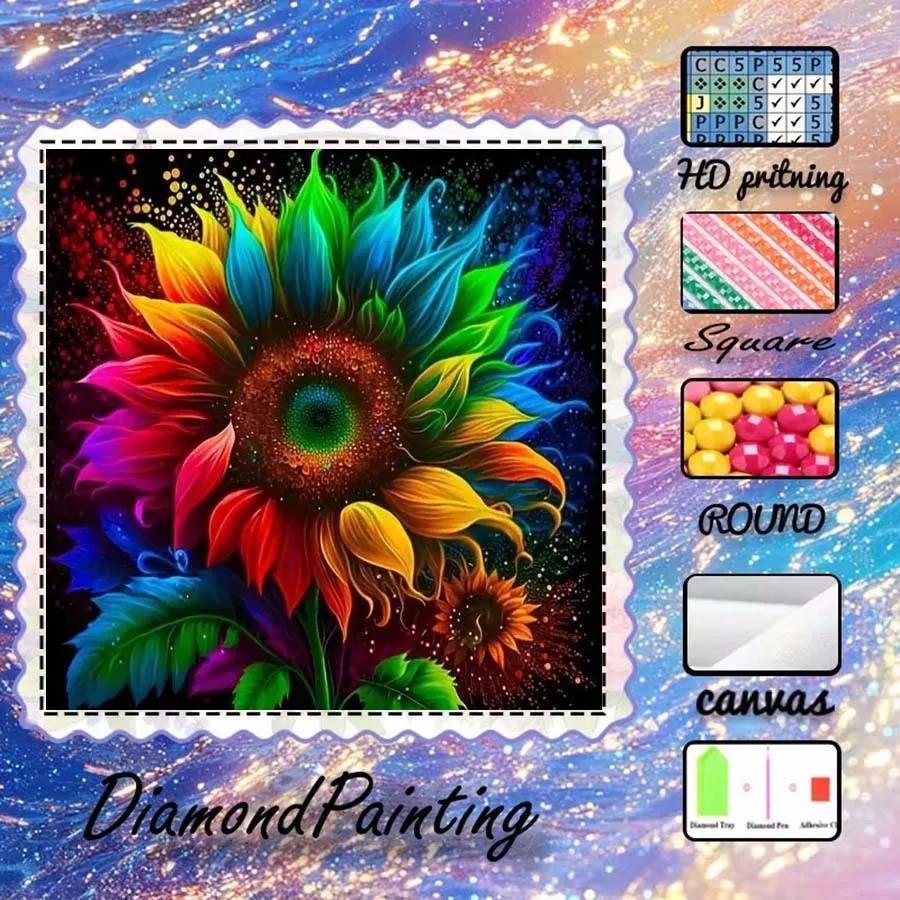 1 piece of 5D DIY flocking cloth, special drill, diamond painting kit, flowers, color, pattern mosaic, diamond art