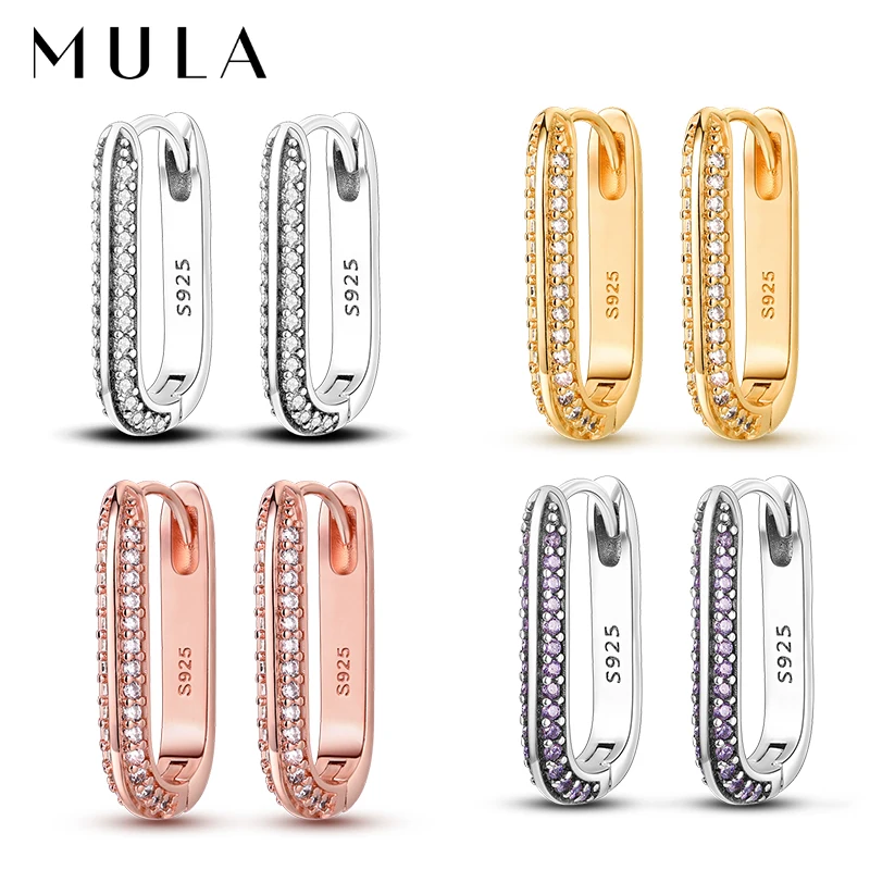 MULA 925 Sterling Silver U- Shaped Gold Hoop Earring For Woman Zircon Original Pendientes Fine Jewelry For Women DIY Gift