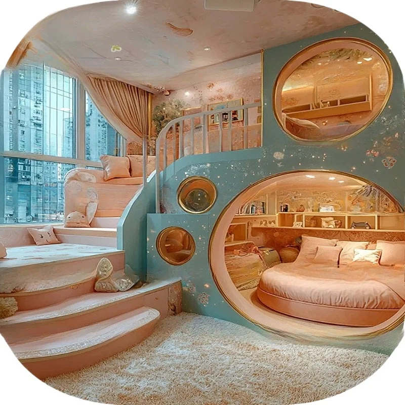 Cielo cama para niños casa en el árbol superior e inferior b ed escalera giratoria segundo piso padre-niño b ed