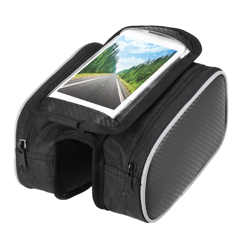 

Lixada Bicycle Front Frame Touchscreen Phone Bag Mountain Bike Cycle Top Tube Double Pouch Pannier Bag for 5.5 Inch Cell Phone