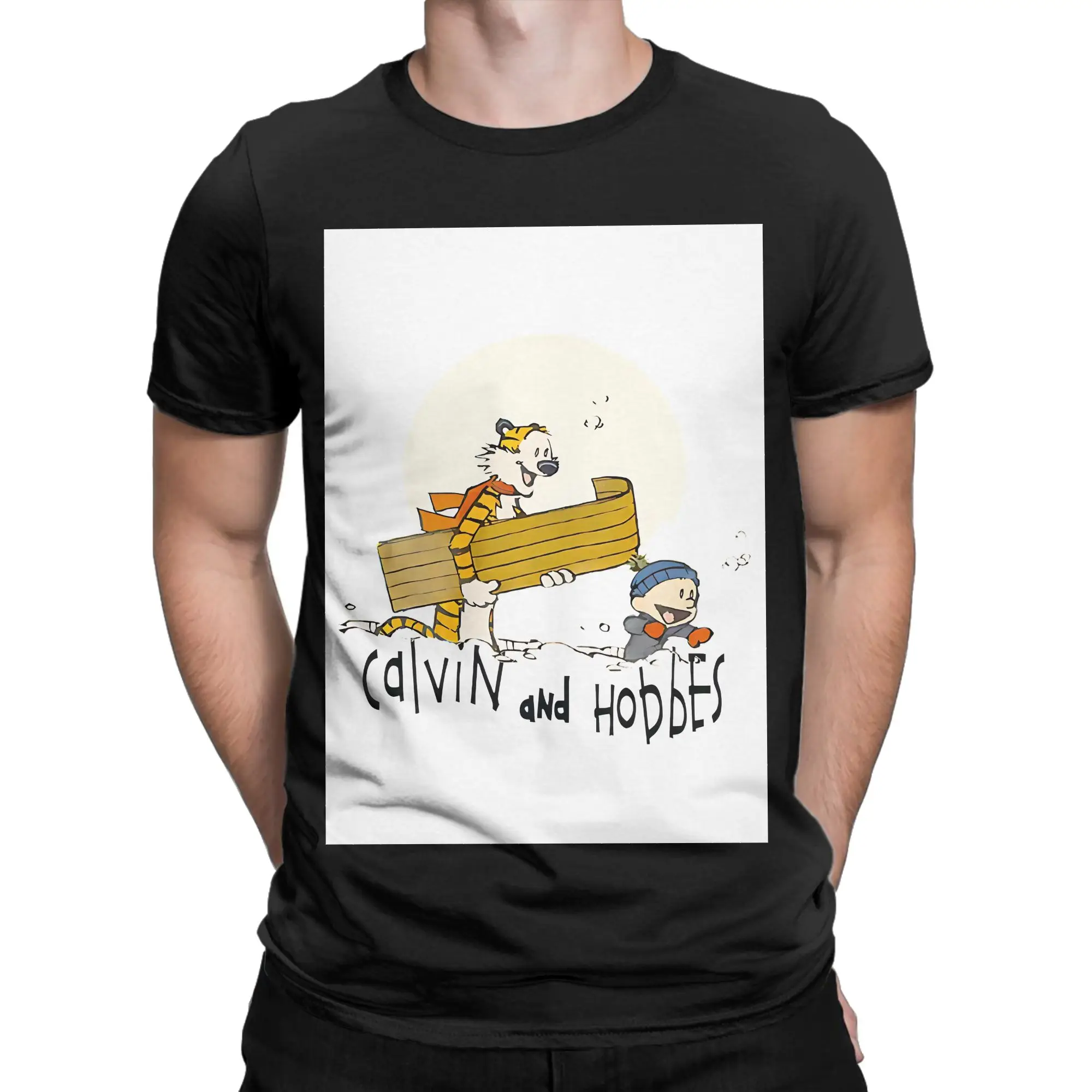 cCalvin And Hobbes Snow Sledding Adventure Edition Classic Novelty 100% Cotton T-Shirt cCalvin and Hobbes Tees Tops For Men