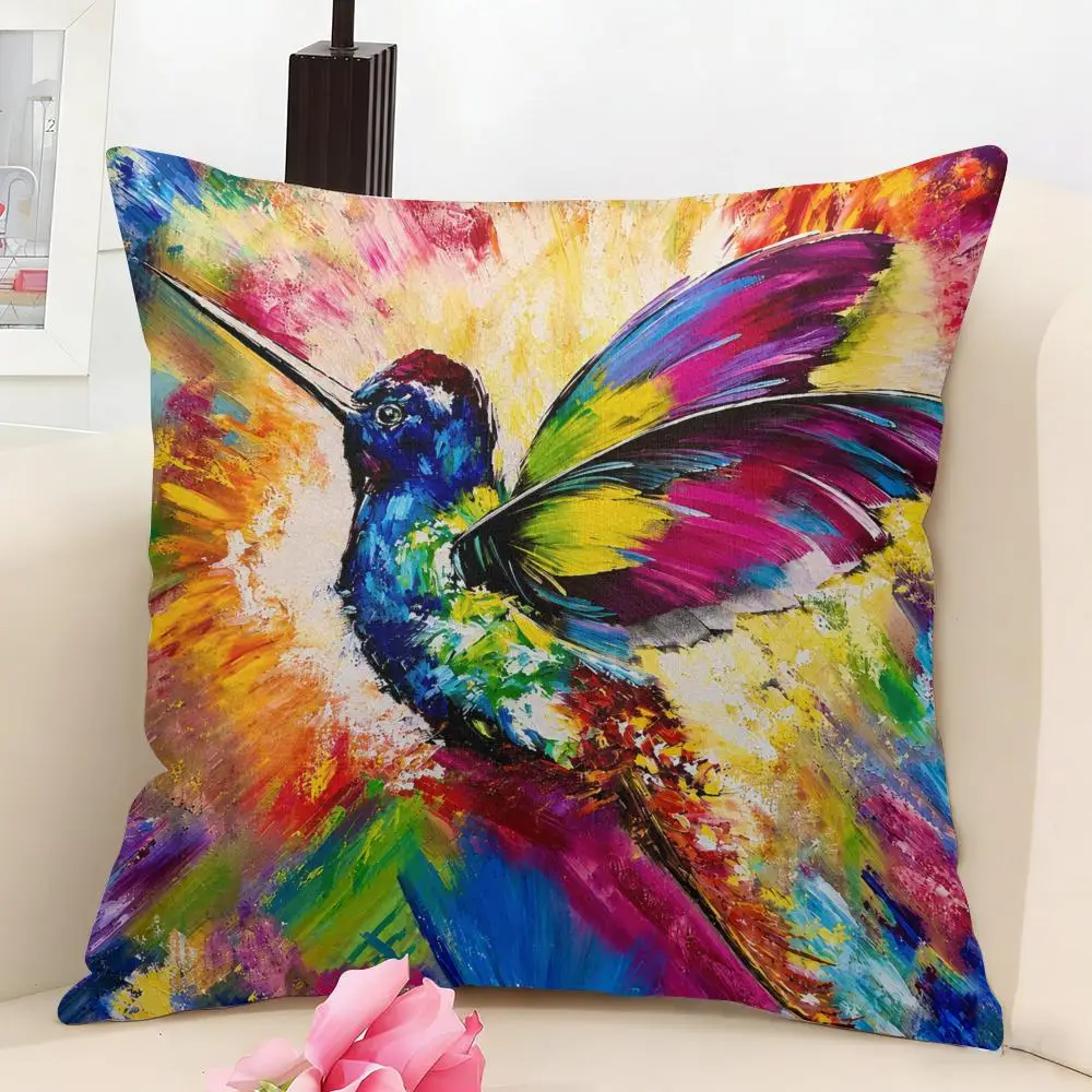 Colorful Hummingbird Cushion Cover Linen Pillow Cover 40x40cm Decorative Cushion Case Boho Home Sofa Decor Gift