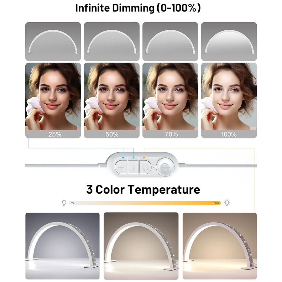 3000-6000K Shadowless Fill Light Nail Lighting Lamp Desktop Beauty Lamp 3 Color adjustable Light Half Moon Shaped Beauty Lamp