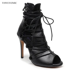 YSWEYOMIC Scarpe da ballo latino da donna Tacchi alti Sala da ballo Stivali da ballo Tango Punta aperta Suole morbide Scarpe da ballo per feste Sandali 9,5 cm