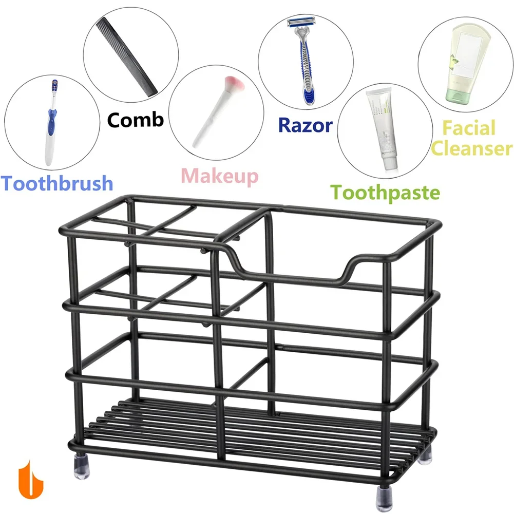 Black/white Toothbrush Holder Toiletries Storage Stainless Steel Bathroom Shelf Organizer For Table Kitchen Household Organiz