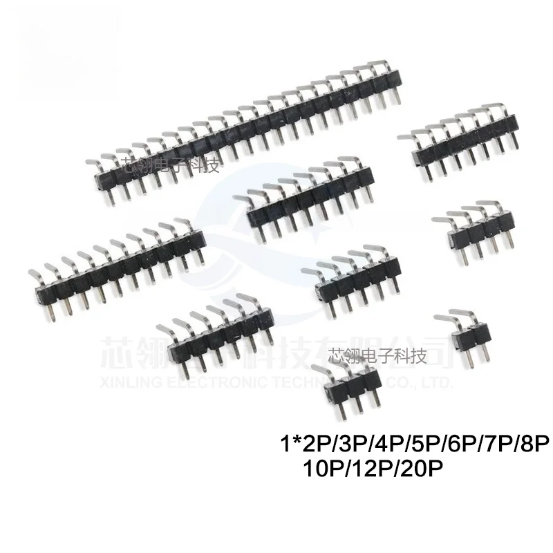 10pcs 2.54 mm Pitch 1x 40 Pin Right Angle Single Row Pin Header Male 90 Degrees Needle Connector 3P/4P/6P/8P/10P/15P/40P 1*40