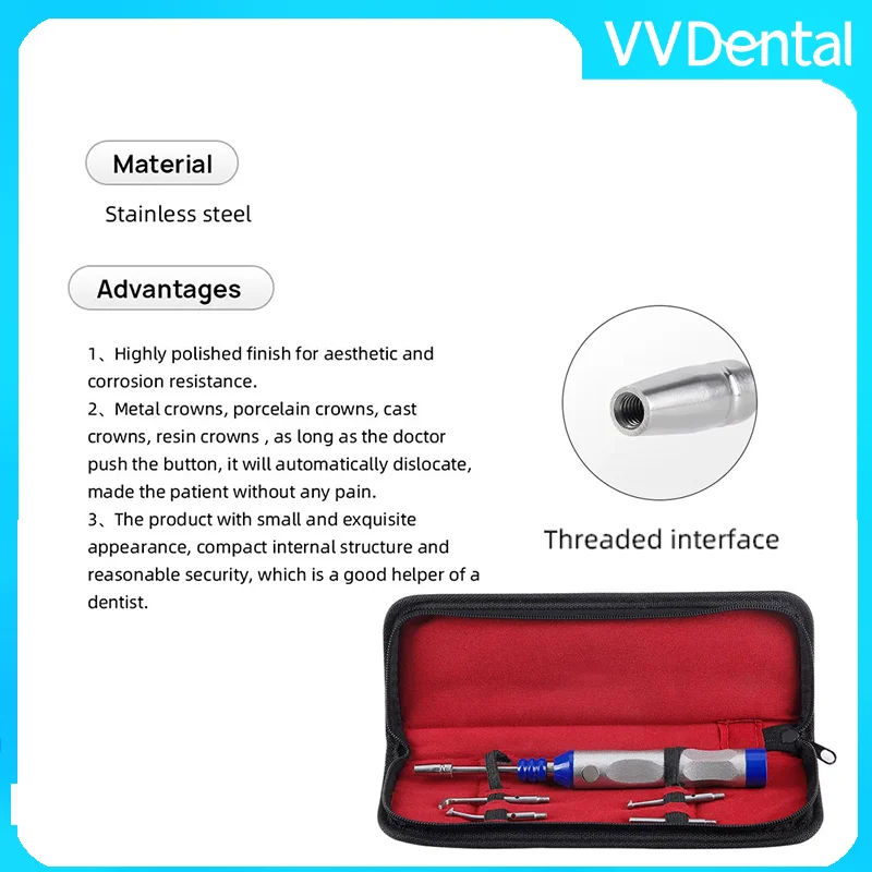 VVDental Adjustable Automatic Crown Remover Kit 4 Shift Stainless Steel Teeth Restoration Removal Tools for Dental Practice