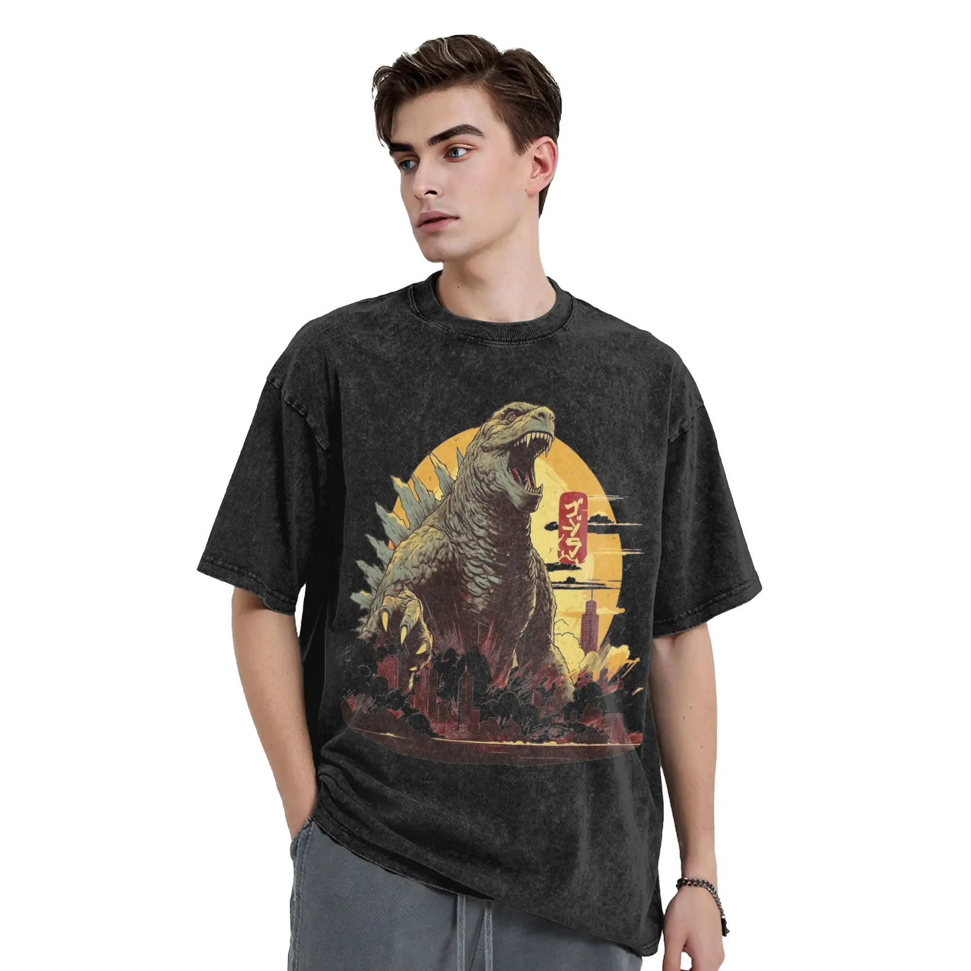 Camiseta Cool Monster G-Godzillas, Camisetas de Manga Corta con Efecto Desgastado, Camisetas Vintage para Hombre y Mujer, Tops Urbanos, Camisetas Estampadas