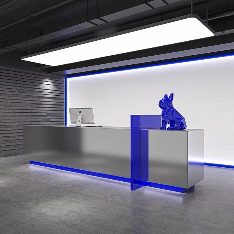 Nordic Creative Reception Desk Modern Simple Gym Dance Studio Stainless Steel Cashier Desk Commercial Office Furniture FYRD