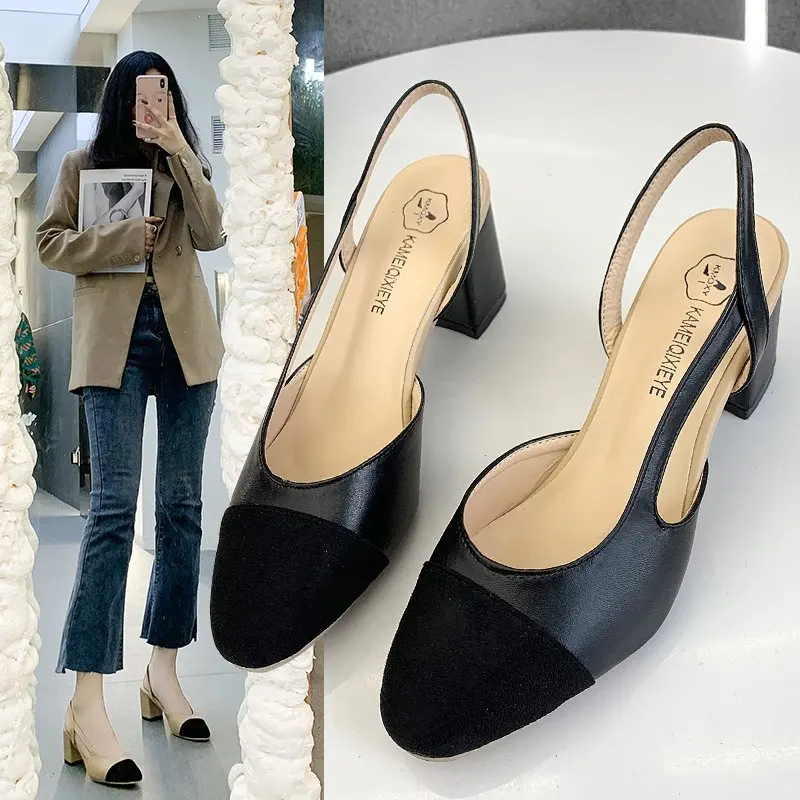 Summer Sandal For Women High Heels Sandals Retro Closed Square Toe Mules Shoes Girls Wedding Shoes Elegant Womans Low Heels