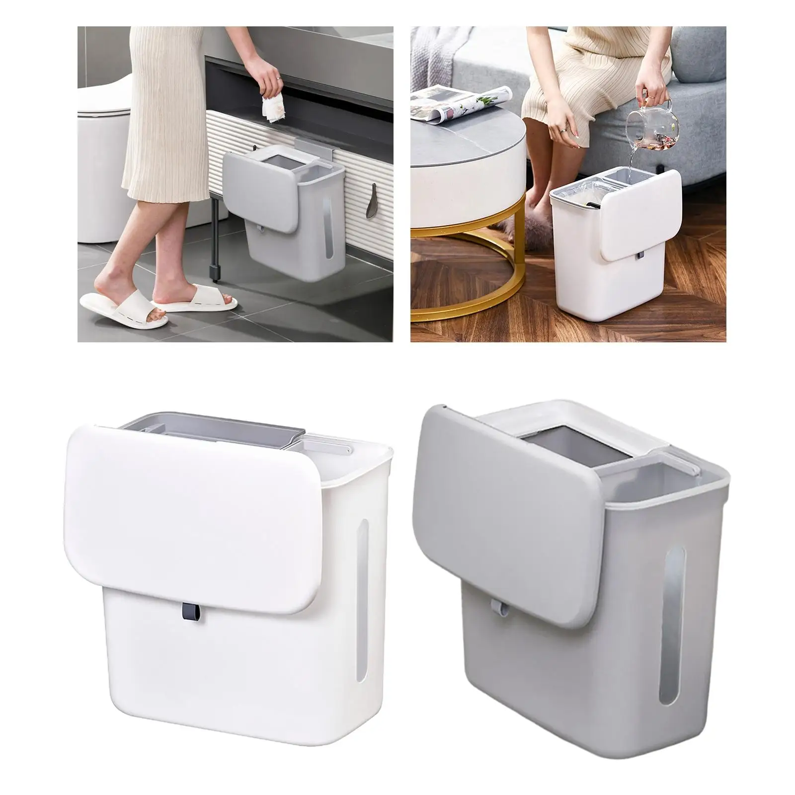 Hanging Kitchen Waste Bin 9L Wet and Dry Separation Bin with Lid Toilet Dorm