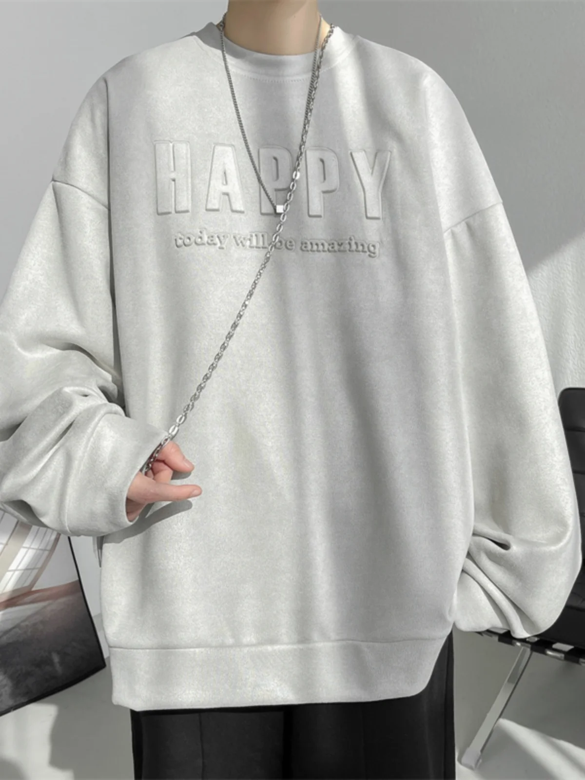 

Свободный свитшот с круглым вырезом для подростков и мальчиков, оверсайз, базовый слой, осенне-весенний, удобный, с принтом, повседневный, с капюшоном