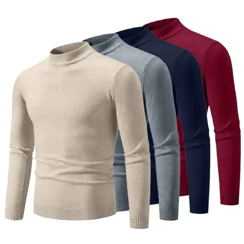 

New Sweatwear Men's Half Neck Basic Solid Color Sweaters Round Neck Elastic Pullovers Warm Autumn Knitted Oversized Sweater Men