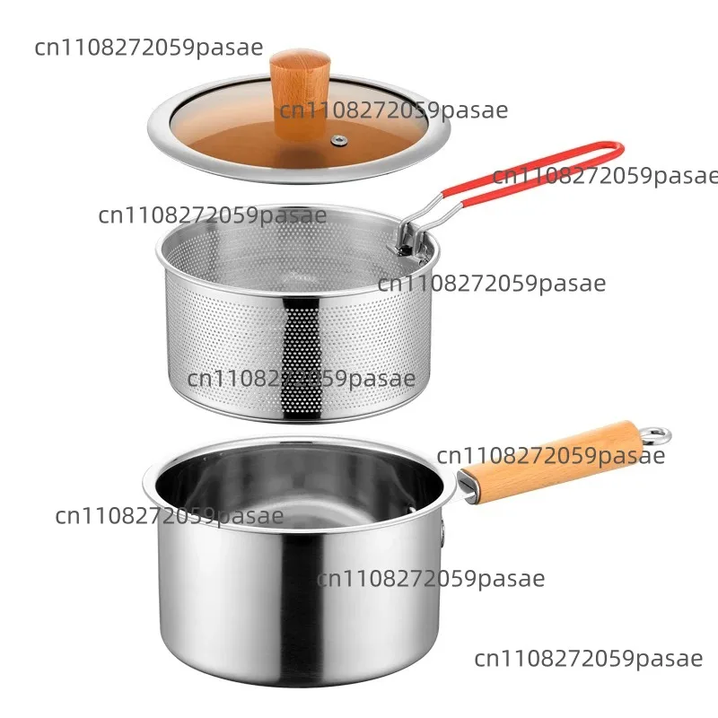304 stainless steel small soup pot with fried basket wooden handle anti-scalding milk pot multi-functional fryer