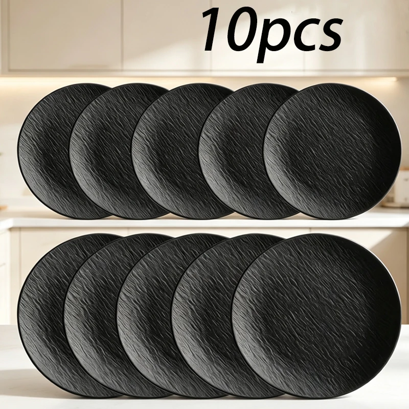10pcs plastic plate with stone grain, unbreakable disc, reusable steak salad serving plate.