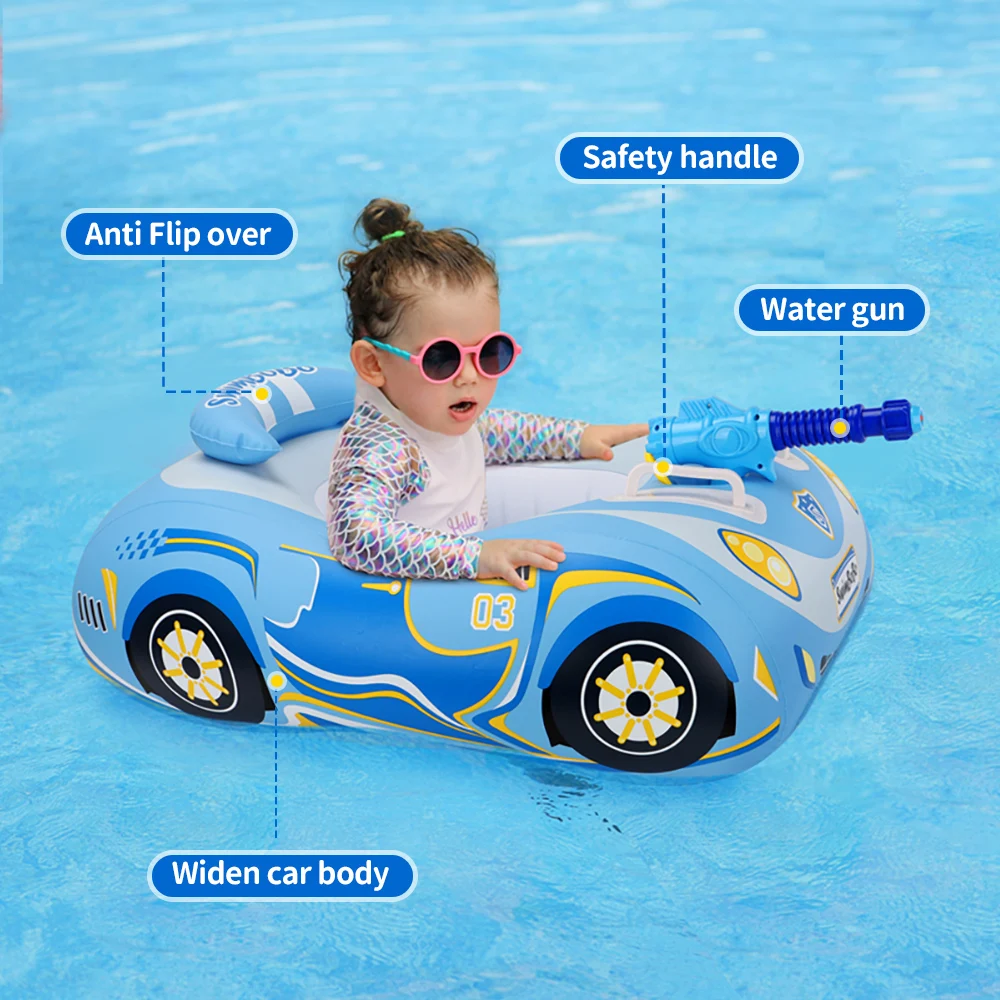 Swimbobo Kids Safe Handle Inflatable Car Swimming Seat Boat Floating Children Toy Water Gun Children Swim Pool Float Ring