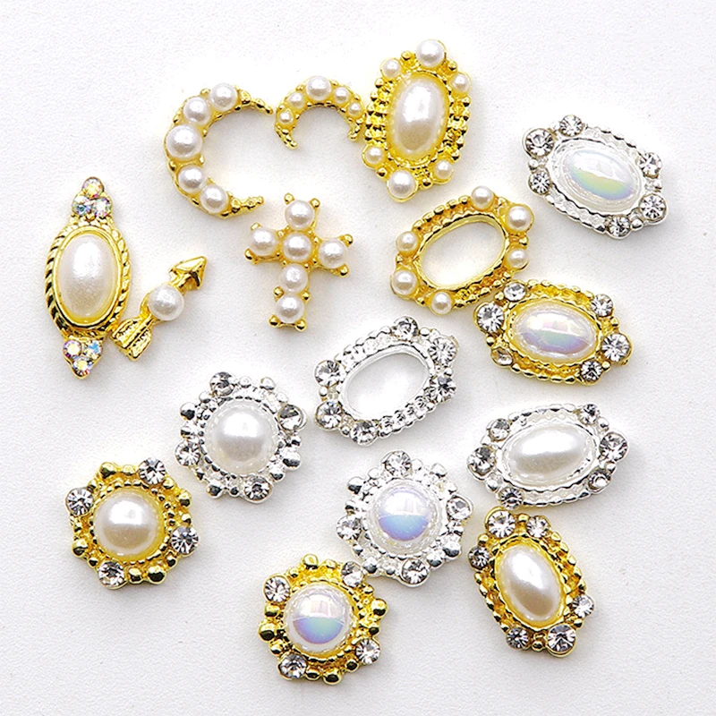

10PCS 3D Luxury Alloy Nail Art Pearl Charms Jewelry parts accessories For Manicure Decor Nails Decoration Supplies Material Tool