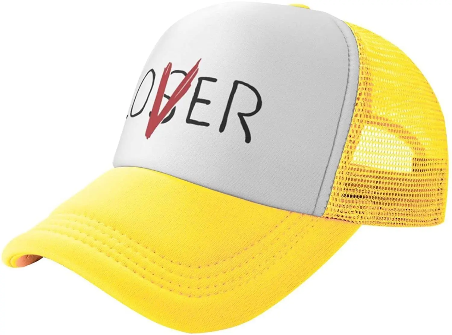 Verliezer Liefhebber Trucker Hoed, Verstelbare Mesh Cap,Unisex Honkbal Hoed, Geschikt Voor Sport, Vissen, Reizen. Geel