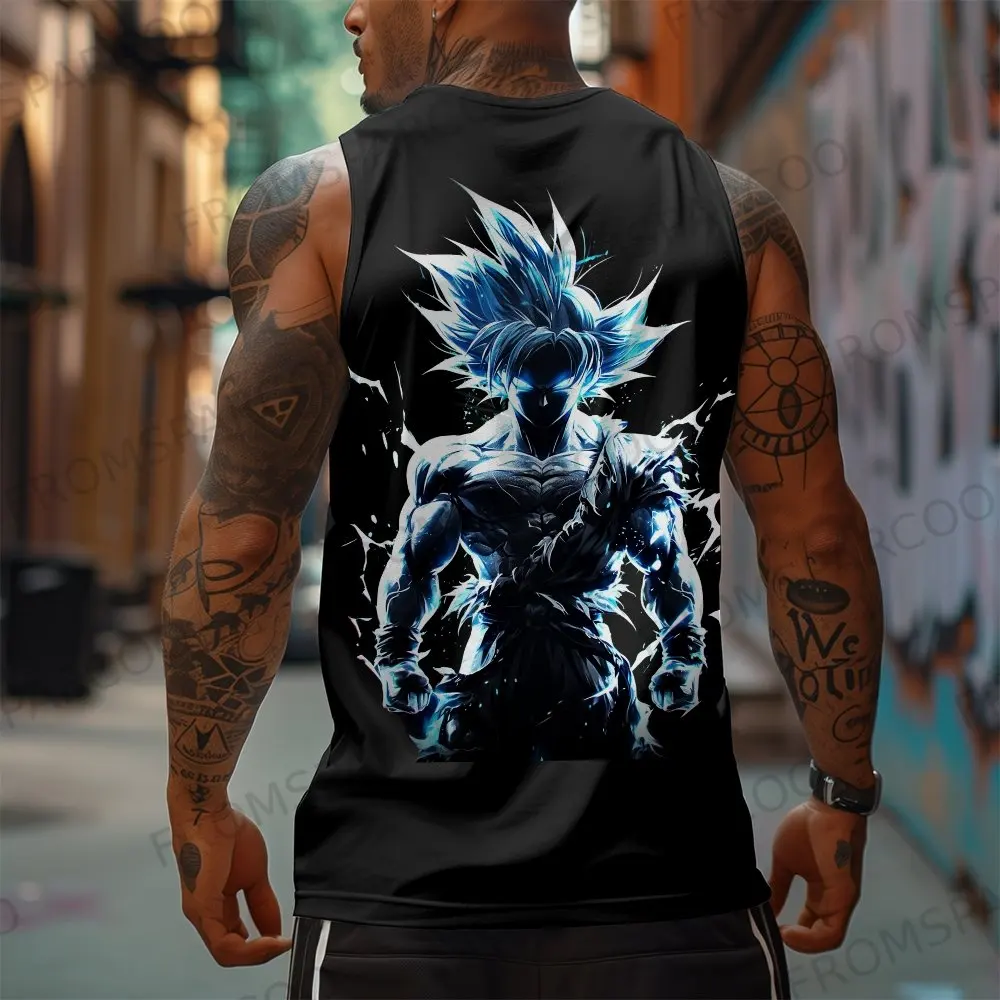 Chaleco sin mangas para hombre, Super Saiyan Blue Goku con gráficos de anime en la espalda, traje deportivo Dragon Ball 100% algodón puro