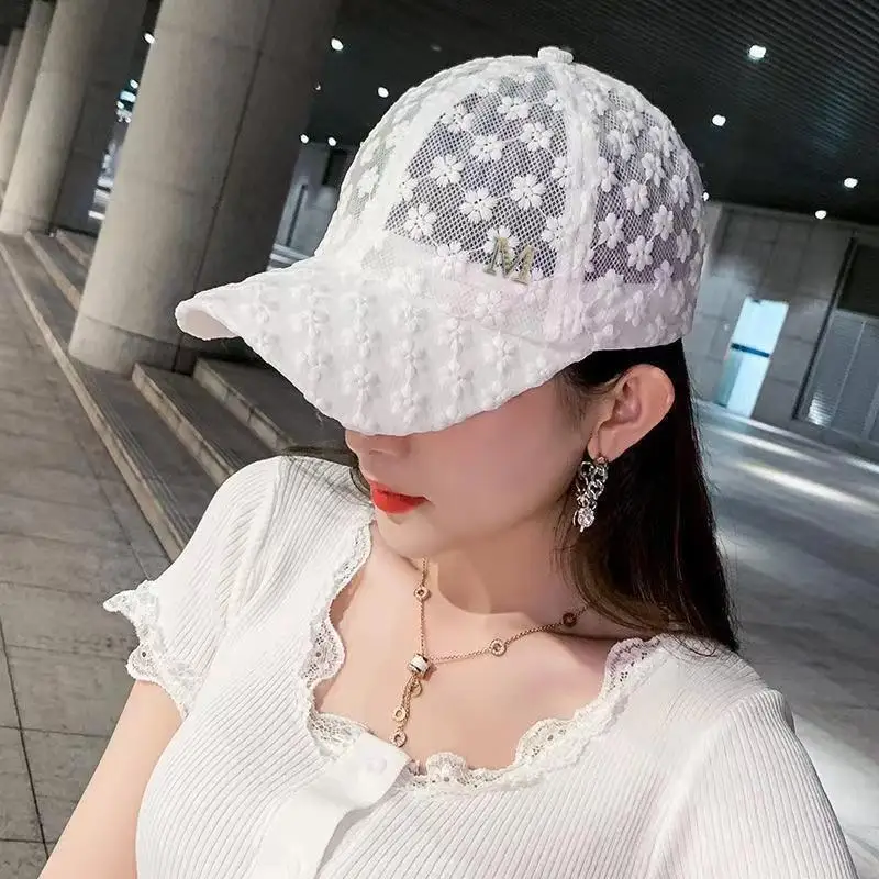 Adjustable Lace Flower Thin Baseball Cap Fashion Outdoor Women Summer Sunscreen Sun Hollow Hat Girls Hip Hop Visors Cap