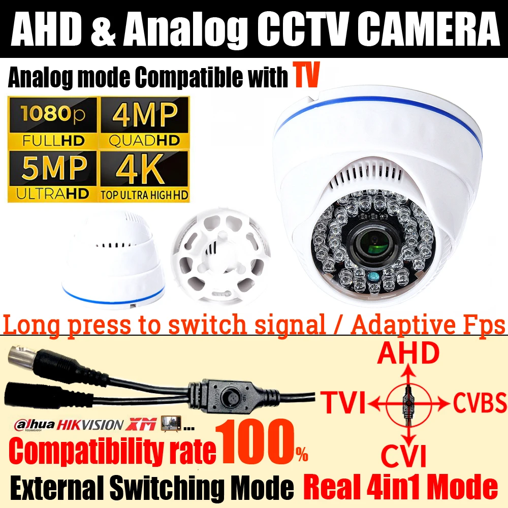 

ALL DVR Compatibility 4MP/5MP/4K 1080P Ultra AHD Dome Camera CCTV TVI/CVI/Analog 4in1 Indoor HD Digital Monitor 30m Night Vision