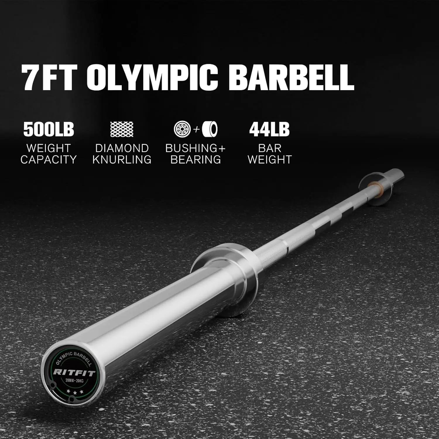 Weightlifting and Powerlifting, Metal Bar, Silver, 500lbs Load Capacity, for 2” Standard Plates
