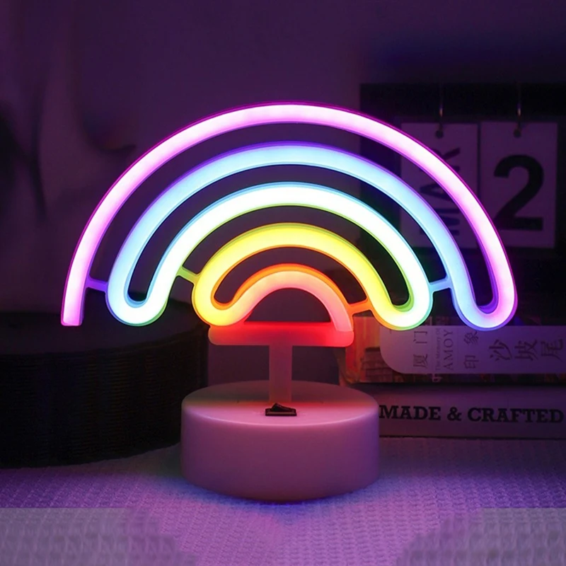 USB ou bateria operado arco-íris Neon Sign Lamp, LED Night Light, Decoração do quarto
