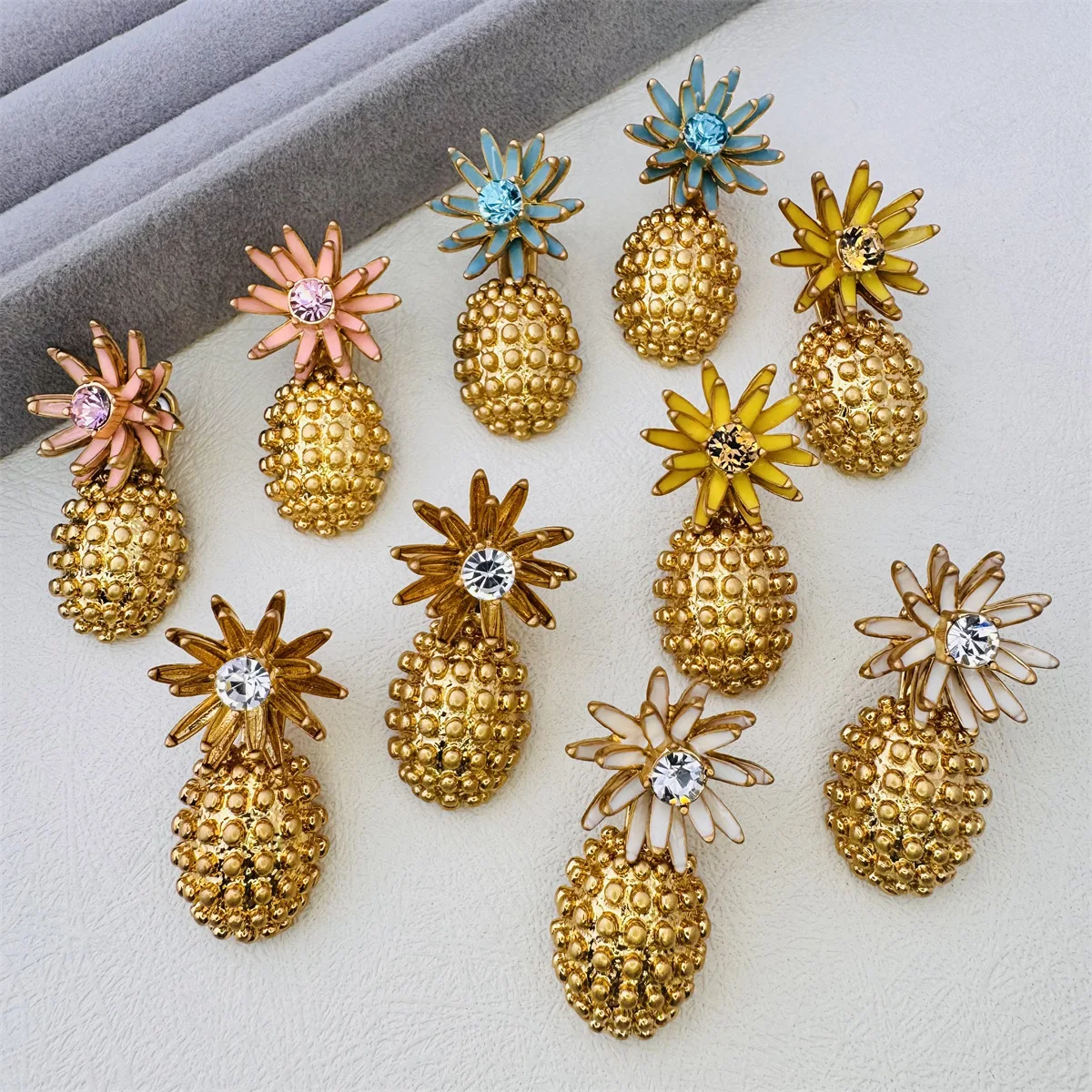 Trendy European & American Style Colorful Flower Pineapple Durian Stud Earrings for Women,Fashion Streetwear Jewelry
