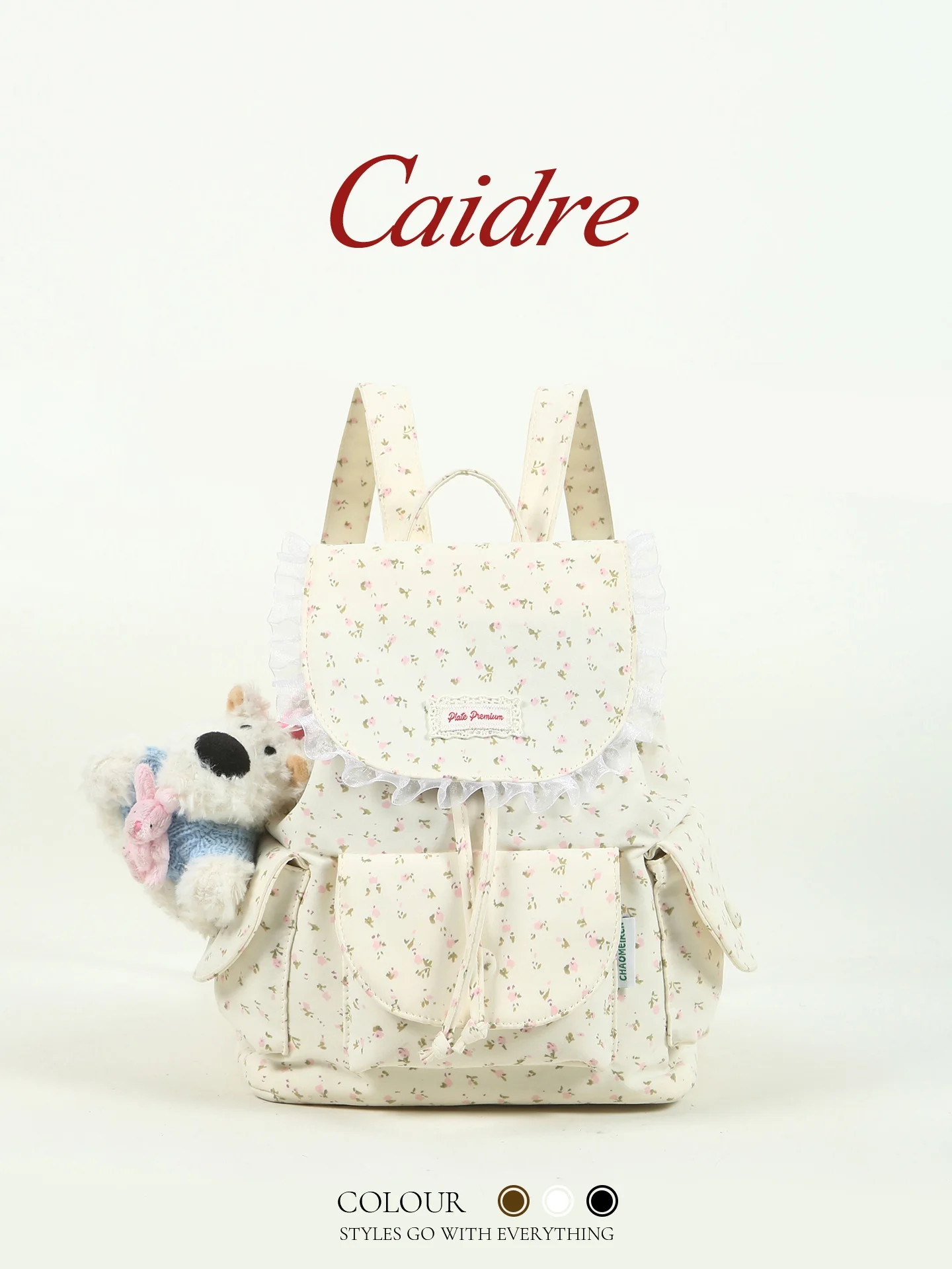 Caidre Korean Style Floral Girl's Backpack Large Capacity Canvas Travel Bag Birthday Gift Ballet Style Shoulder Bag for Teens