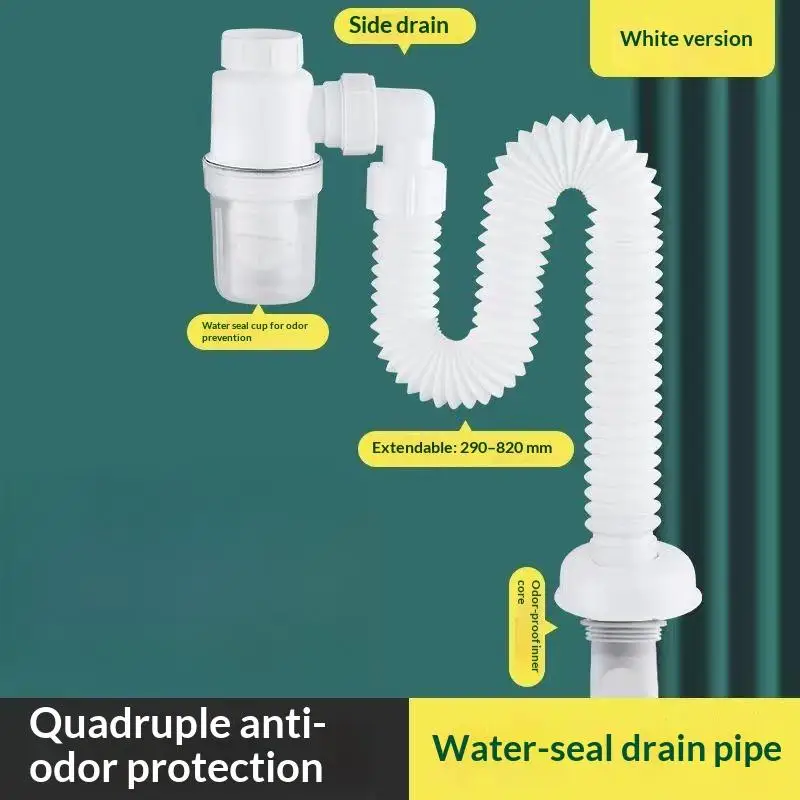 Flexible Sink Drain Pipe Heavy Duty Odor Proof Water Seal Adjustable Low Maintenance for All Bathroom Sink Types