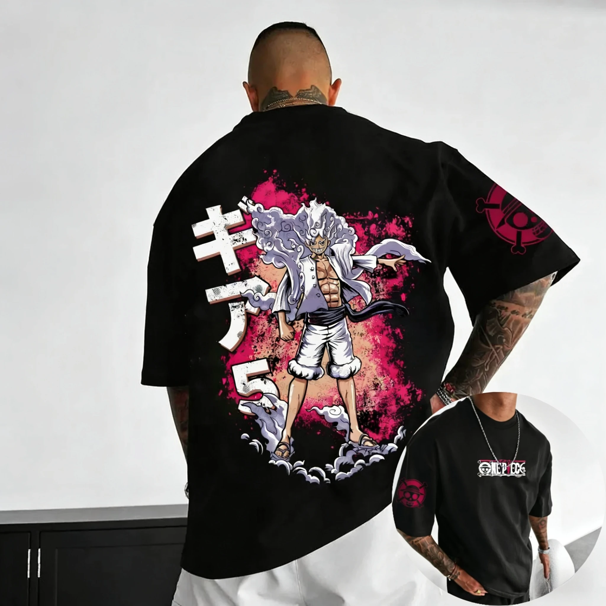 원피스 조이보이 남녀공용 2026 신상 여름 애니메이션 양면 프린트 미국 힙합 트렌디 캐주얼 부모 자녀 상의