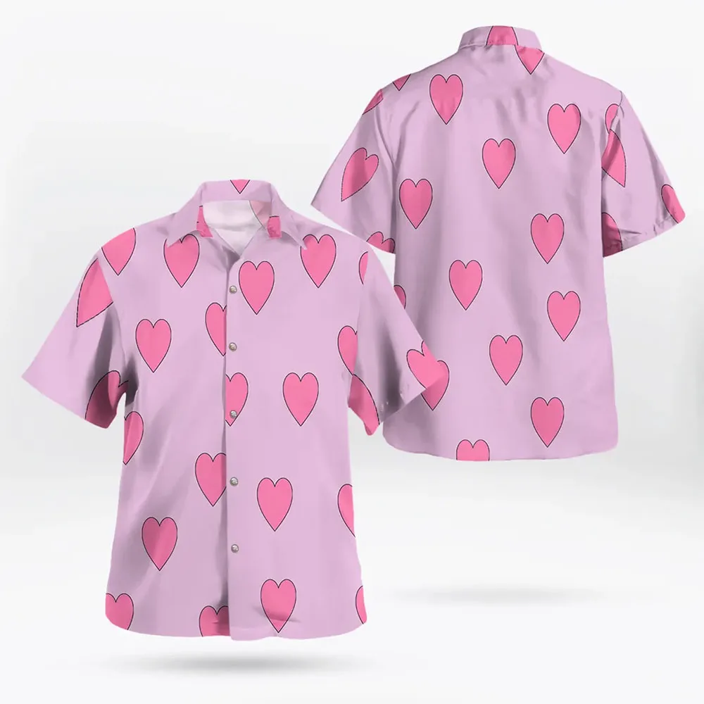Heart DonquixoteRosinante Cosplay Shirt Button Up Loose Short Sleeve Chemise Design Graphic Print Merch Tops Fashion Casual Male