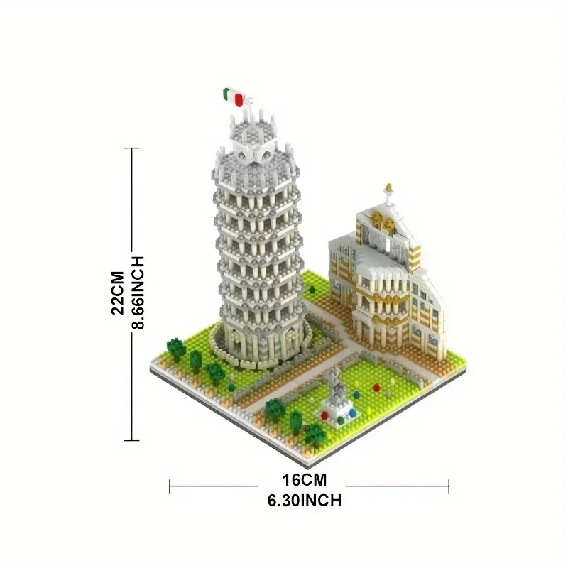 1876PCS Micro Building Blocks World-famous Landmark Leaning Tower Of Pisa Architectural, Halloween/Christmas Gifts