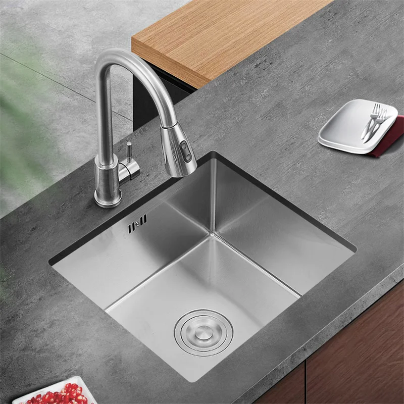 

304 Stainless Steel Kitchen Sinks Handmade Single-slot Under-counter Basin Bar Mini Small Washbasin Kitchen Fixture Accessories