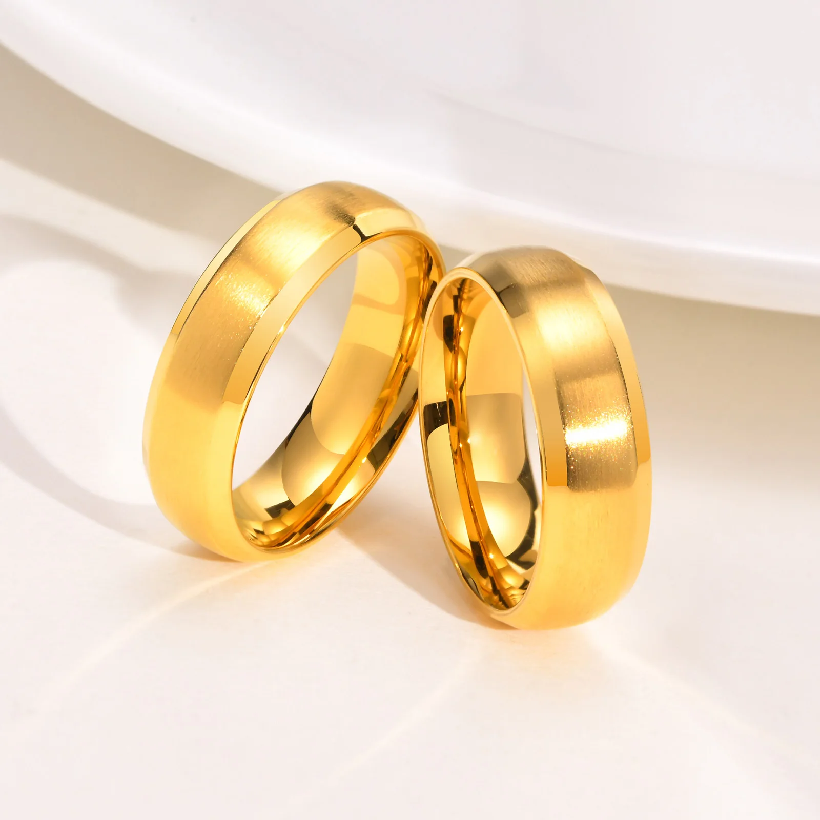 Stainless Steel Beveled Edge Brushed Center Ring For Men Women Wedding Band Custom Name Letter Date Ring Love Promise
