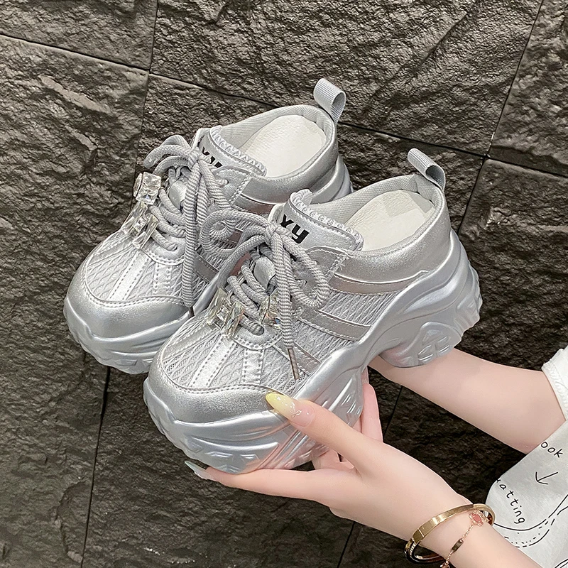 

9CM Women's Thick Bottom Slip-On Slippers Air Mesh Synthetic Leather Sandals Summer Platform Wedge Flats Breathable Hollow Shoes