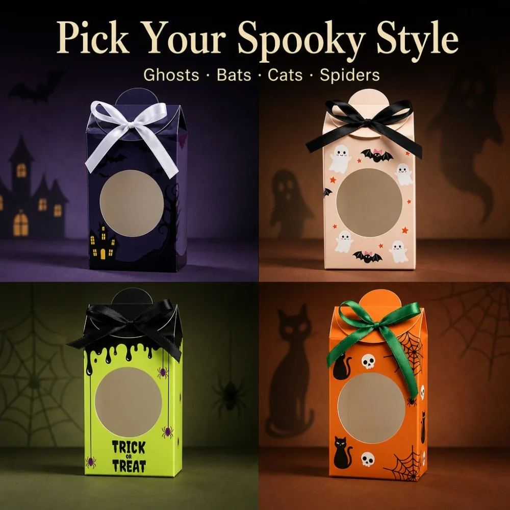 50-100 Pcs Halloween Ghost Bat Cat Skull Print Gift Boxes