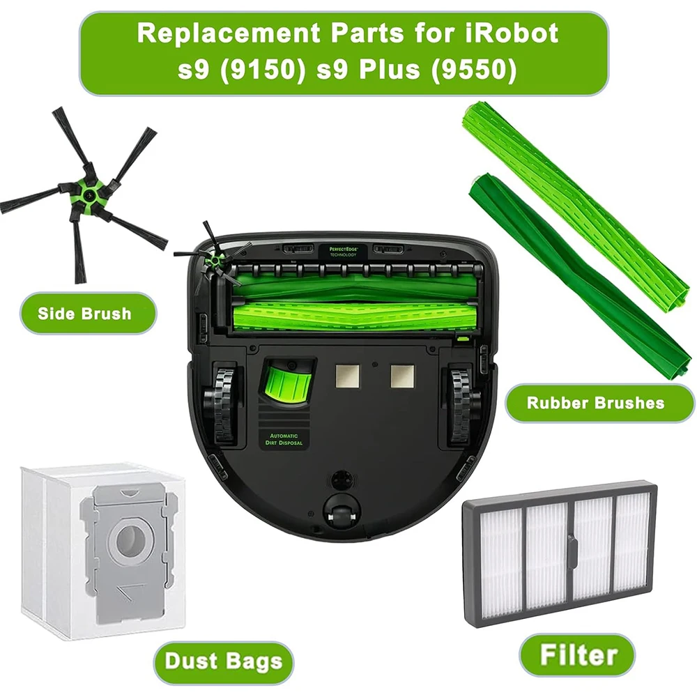 Main Roll Side Brush Dust Bag Spare Parts For iRobot Roomba S9 9150 S9+ Plus Robot Vacuum Cleaner, Replacement Accessories