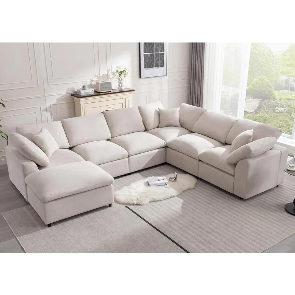 

Modular Sectional Sofa Oversized Cloud Couch with Movable Ottoman 7 Seater L-Shaped Sofas Comfy Couches for Living Room