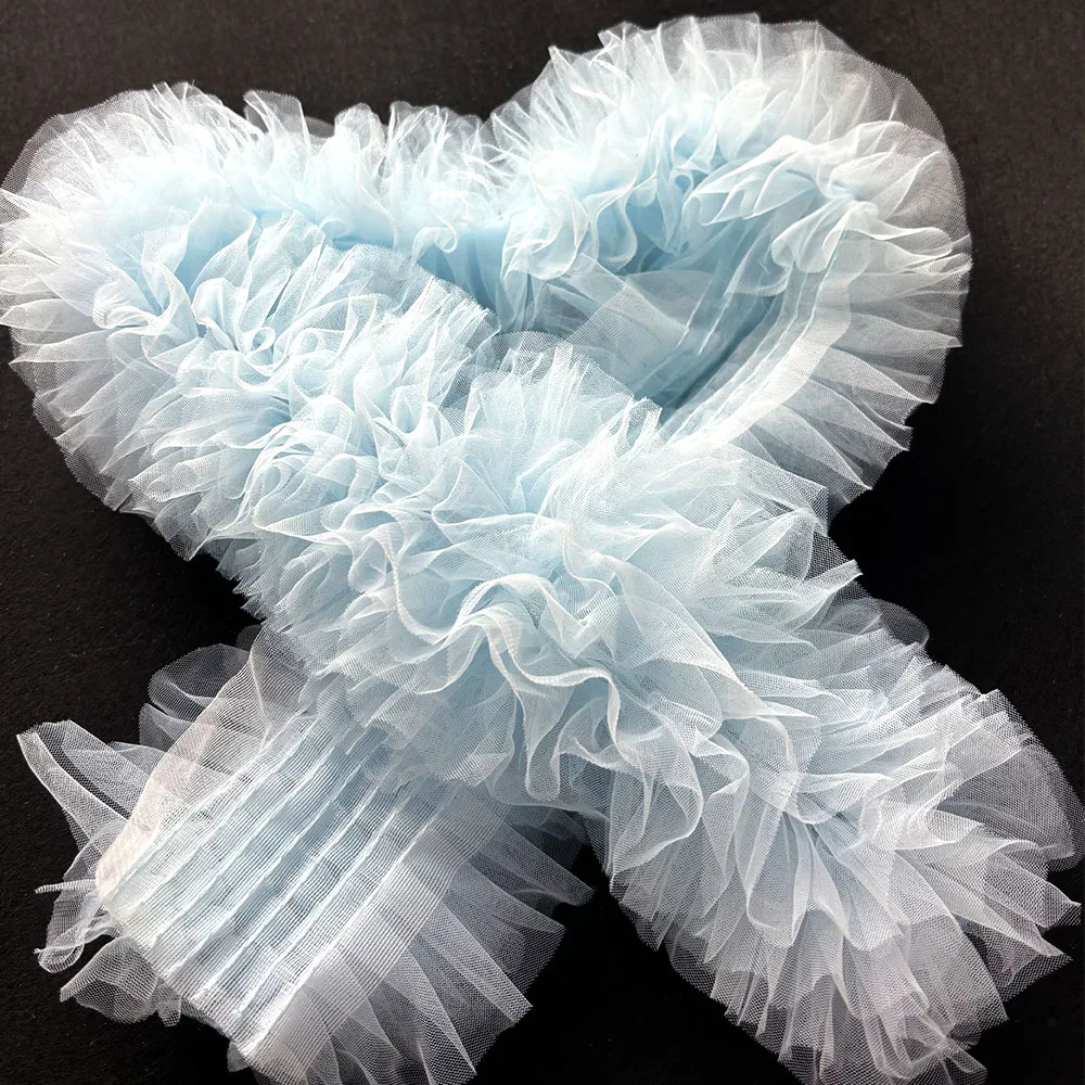 Multilayer Pleat Creative Tulle Lace Fabric Sewing For Bubble Skirt Evening Dress Bridal Veil Ruffled Edge Girl Apparel Material