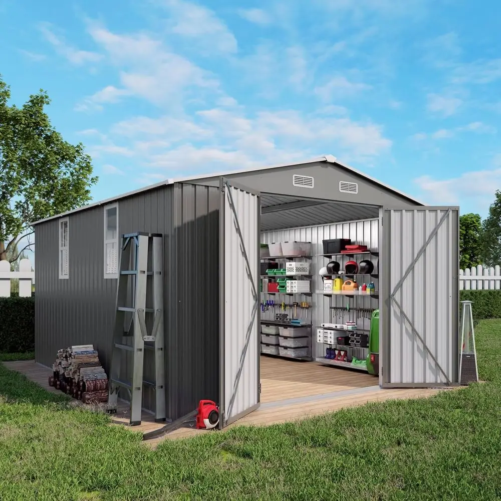 

10x12x6.7T Outdoor Storage Shed, Galvanized Steel Garden Shed with Lockable Door & Window, Waterproo Metal Tool Storage or Garde
